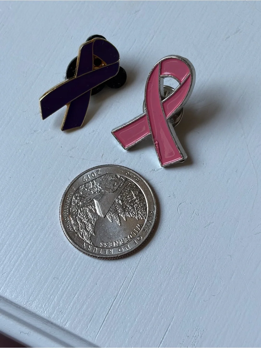 Set of 2 Enamel Breast Cancer Cause Awareness Brooch Pinback Tac Hat Lapel Pin